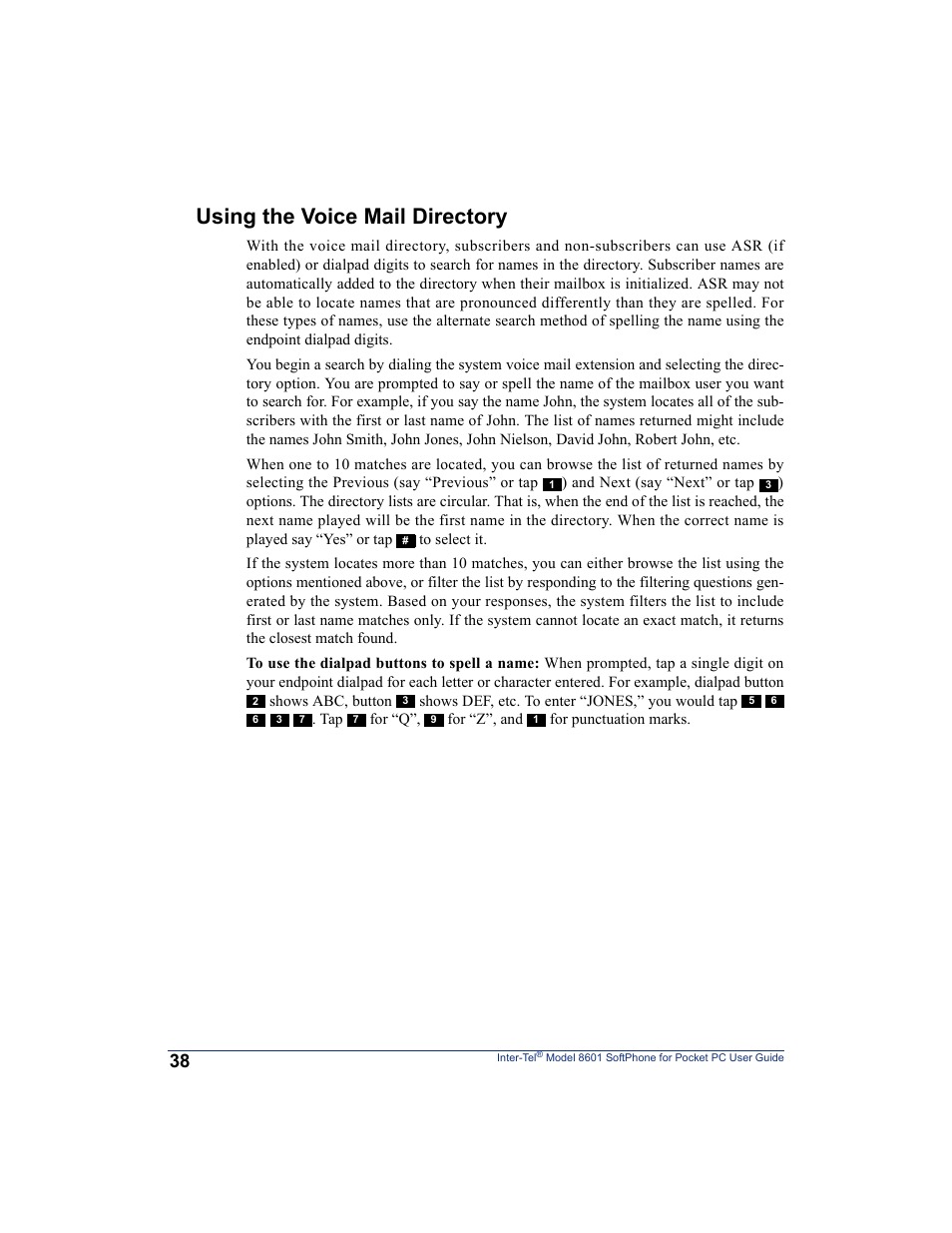 Using the voice mail directory, Mail directory (see | Inter-Tel SoftPhone 8601 User Manual | Page 44 / 66