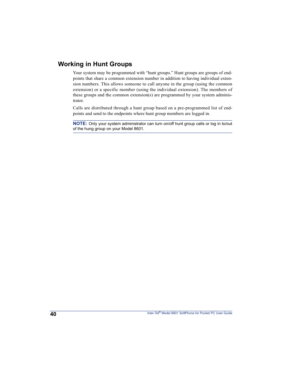 Working in hunt groups | Inter-Tel SoftPhone 8601 User Manual | Page 46 / 66
