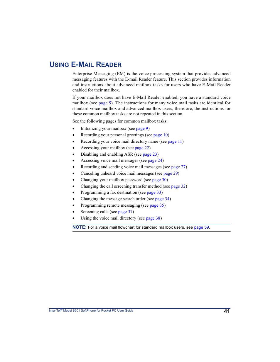 Using e-mail reader, Sing, Eader | Inter-Tel SoftPhone 8601 User Manual | Page 47 / 66