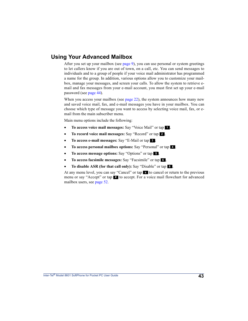 Using your advanced mailbox | Inter-Tel SoftPhone 8601 User Manual | Page 49 / 66