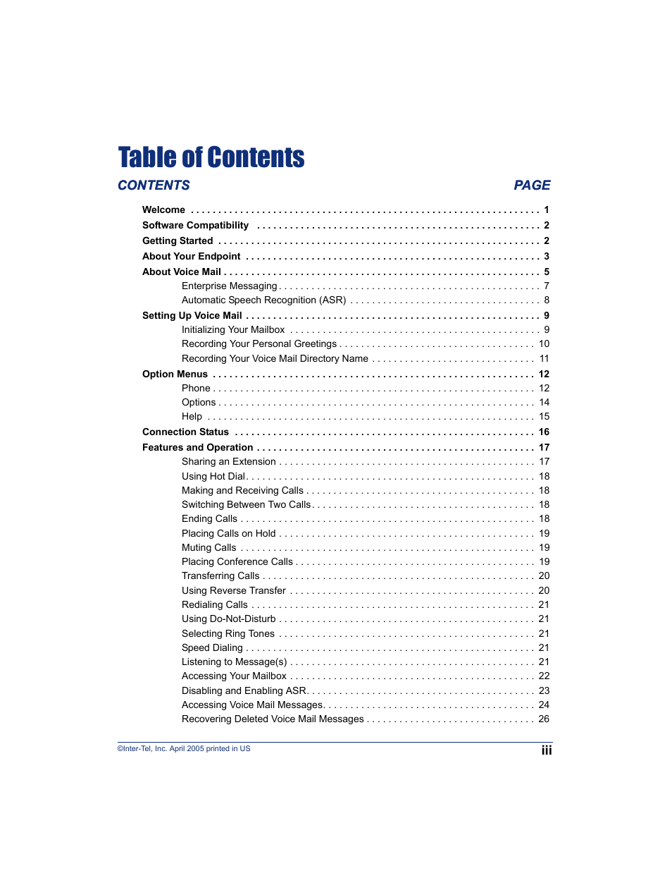 Inter-Tel SoftPhone 8601 User Manual | Page 5 / 66