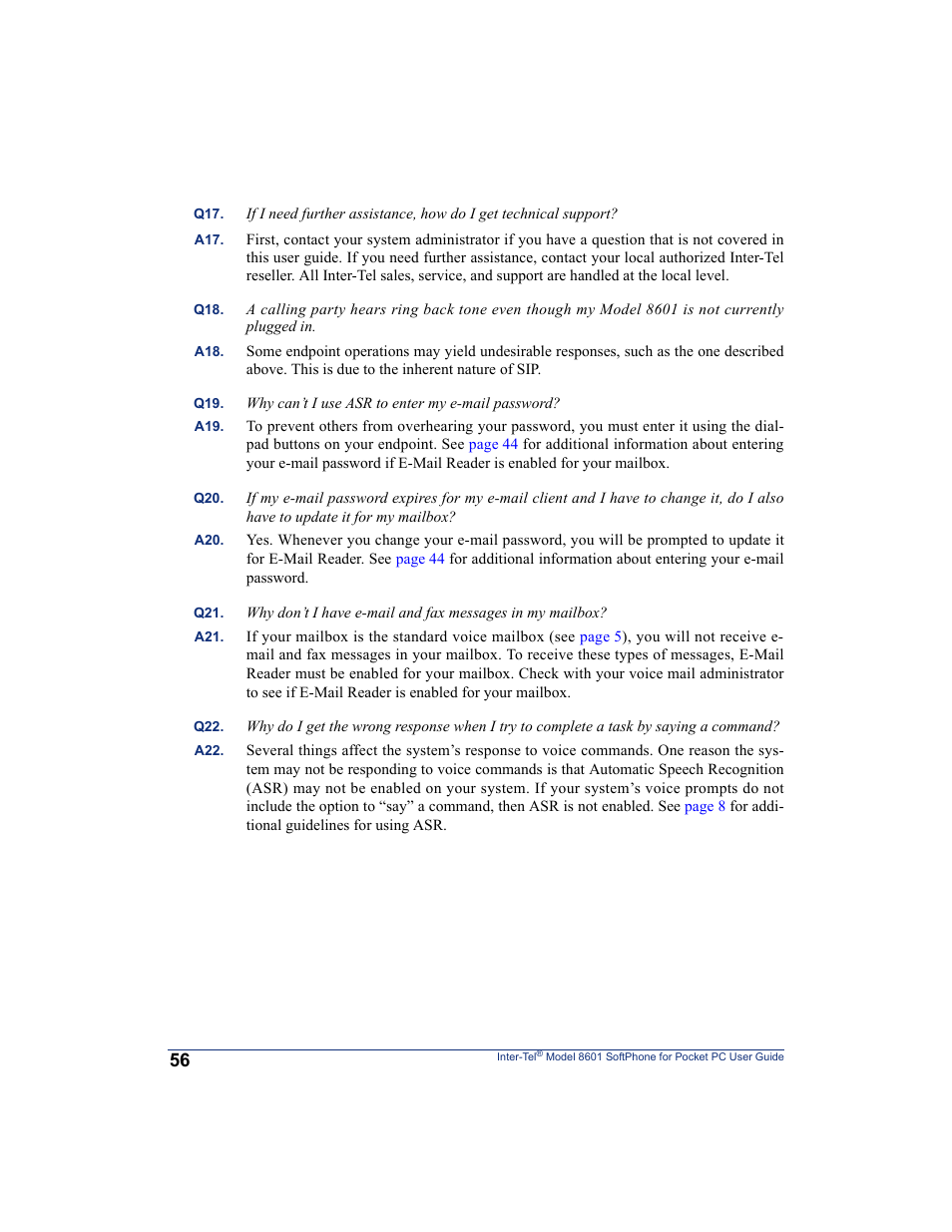 Inter-Tel SoftPhone 8601 User Manual | Page 62 / 66