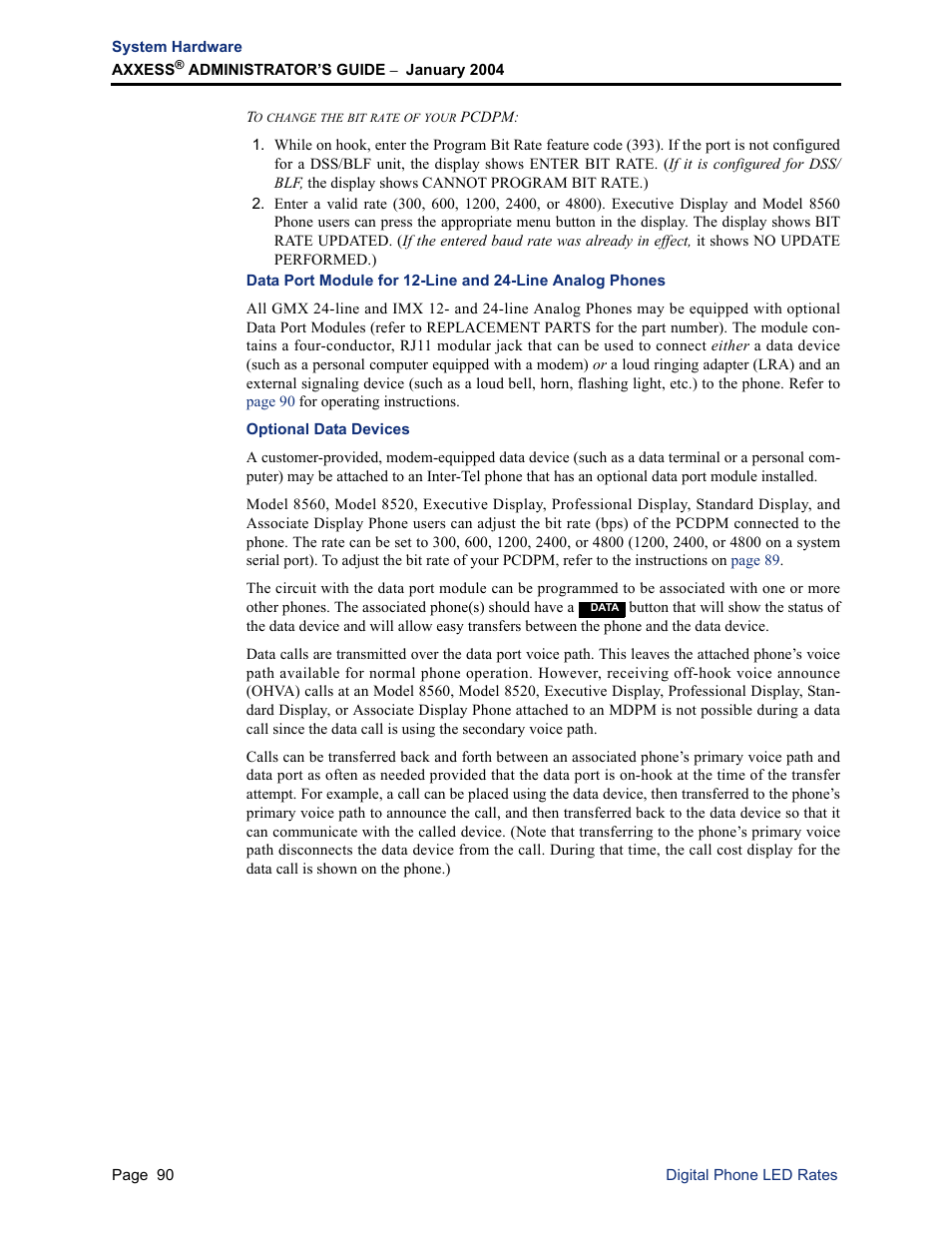 Optional data devices | Inter-Tel Axxess User Manual | Page 106 / 342