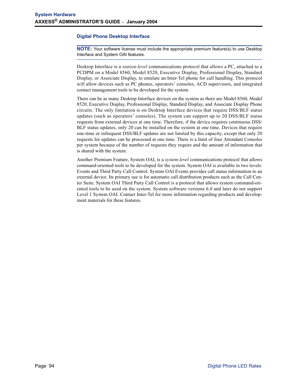 Digital phone desktop interface | Inter-Tel Axxess User Manual | Page 110 / 342