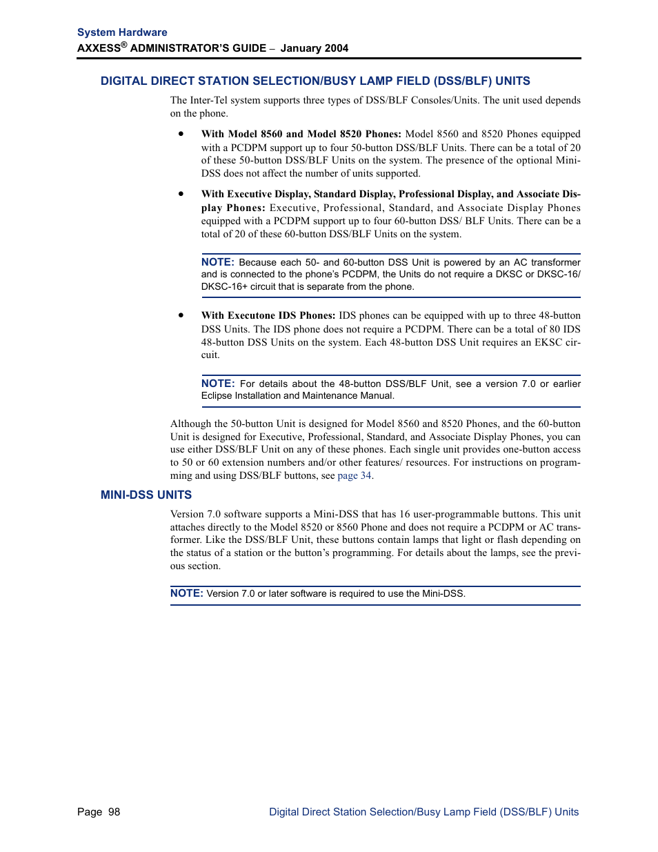 Mini-dss units | Inter-Tel Axxess User Manual | Page 114 / 342