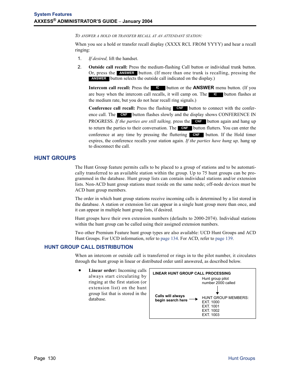 Hunt groups, Hunt group call distribution | Inter-Tel Axxess User Manual | Page 146 / 342