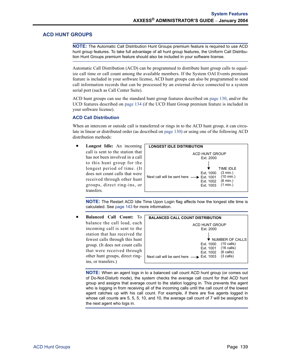 Acd hunt groups, Acd call distribution | Inter-Tel Axxess User Manual | Page 155 / 342