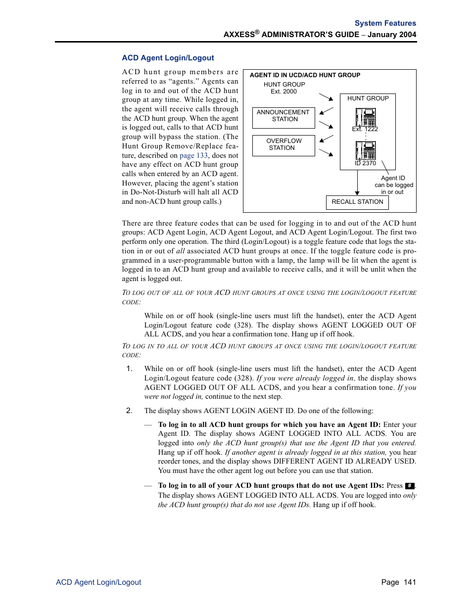 Acd agent login/logout | Inter-Tel Axxess User Manual | Page 157 / 342