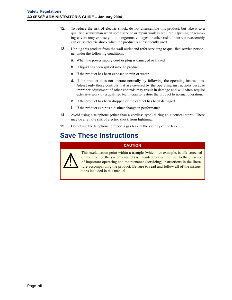 Save these instructions | Inter-Tel Axxess User Manual | Page 16 / 342
