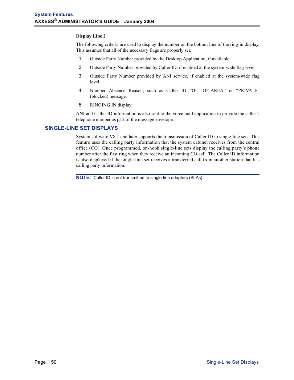 Single-line set displays | Inter-Tel Axxess User Manual | Page 166 / 342