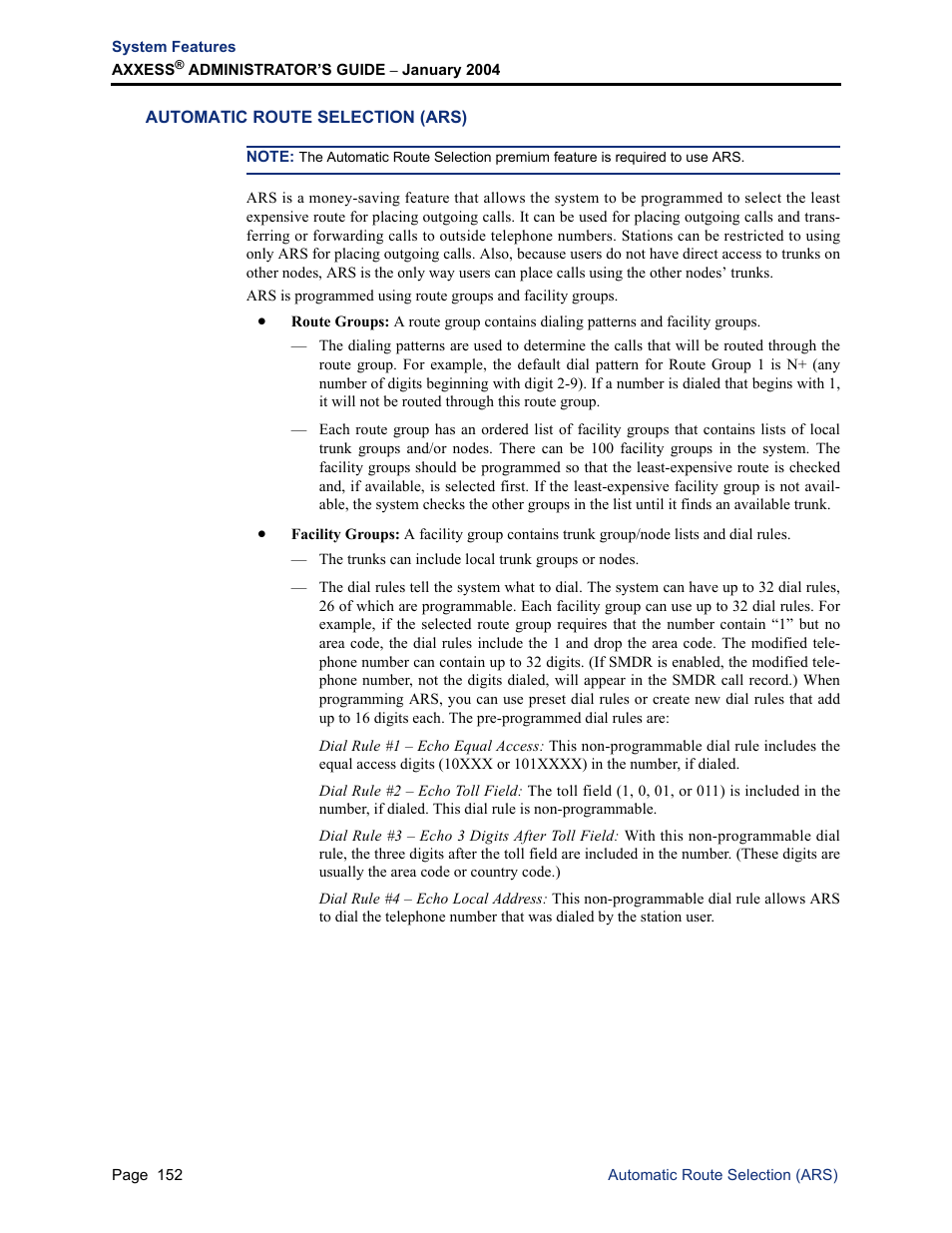Automatic route selection (ars) | Inter-Tel Axxess User Manual | Page 168 / 342