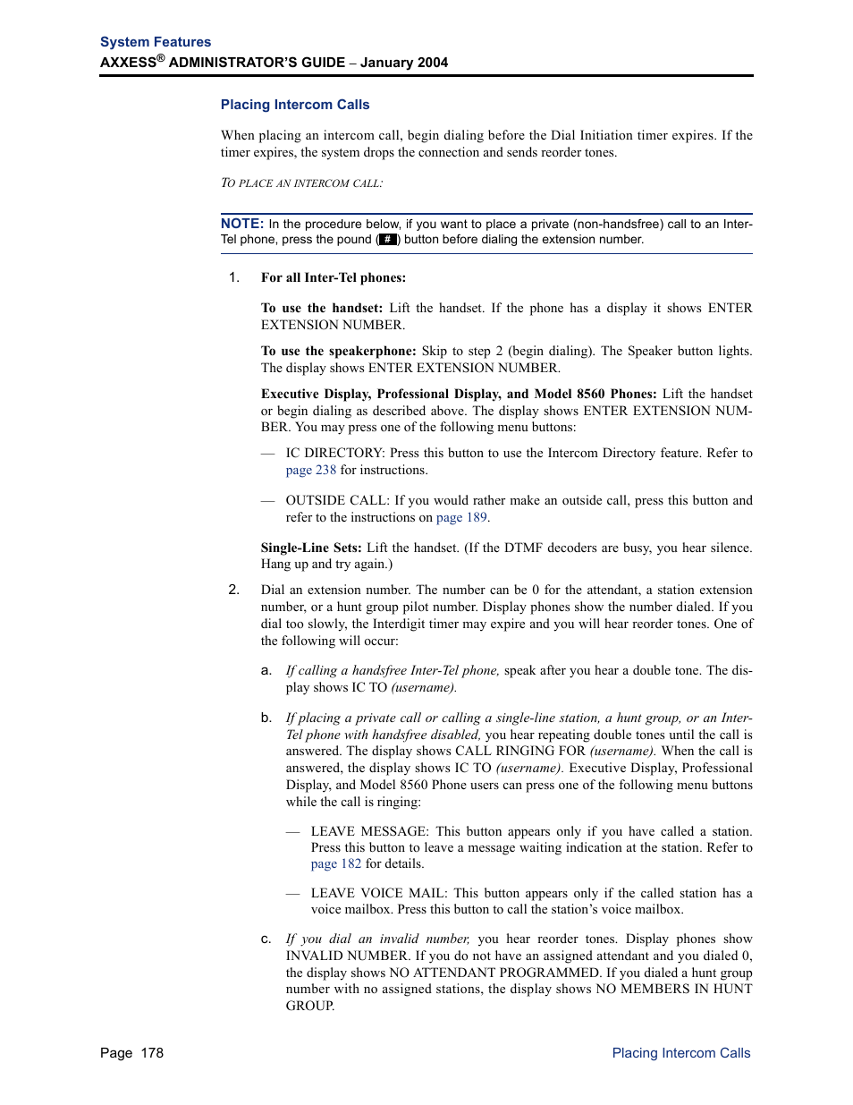 Placing intercom calls | Inter-Tel Axxess User Manual | Page 194 / 342