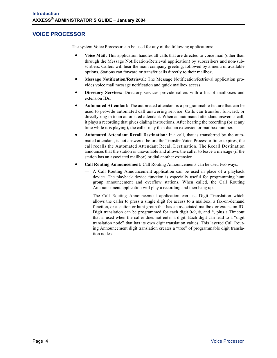 Voice processor | Inter-Tel Axxess User Manual | Page 20 / 342