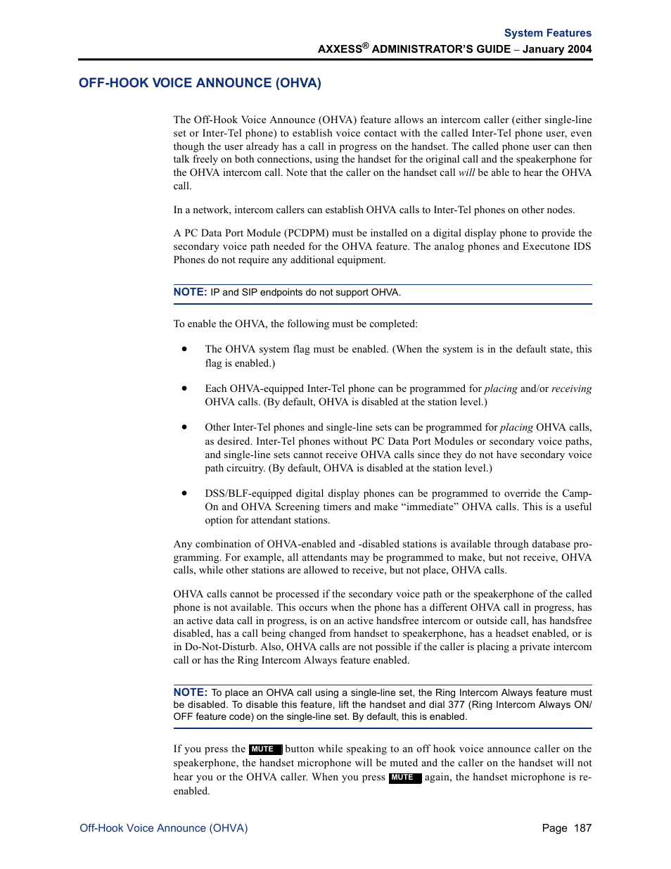 Off-hook voice announce (ohva) | Inter-Tel Axxess User Manual | Page 203 / 342