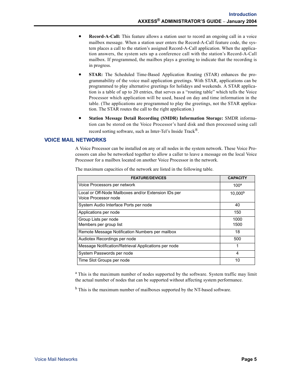 Voice mail networks | Inter-Tel Axxess User Manual | Page 21 / 342