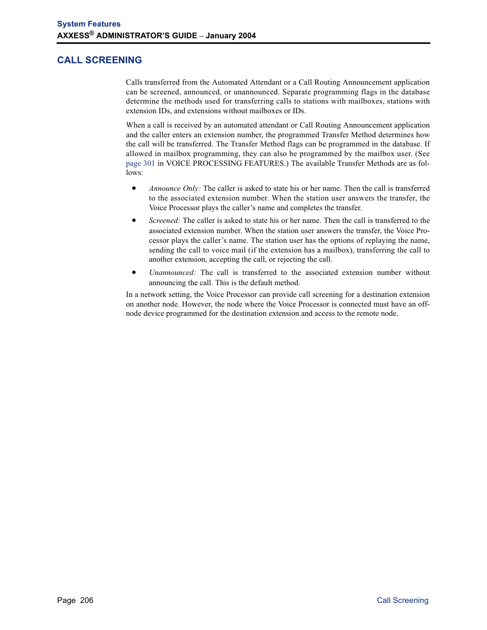 Call screening | Inter-Tel Axxess User Manual | Page 222 / 342