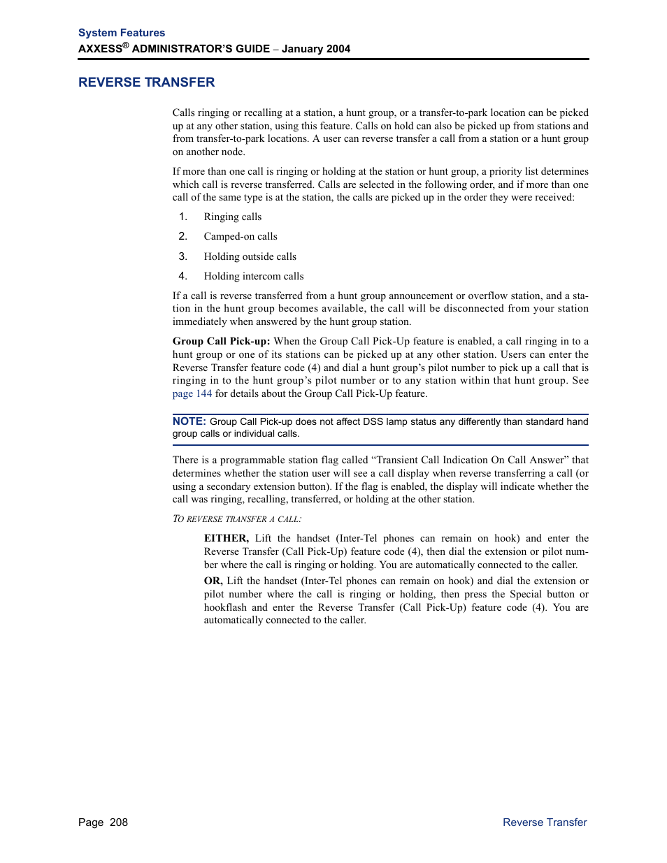 Reverse transfer | Inter-Tel Axxess User Manual | Page 224 / 342