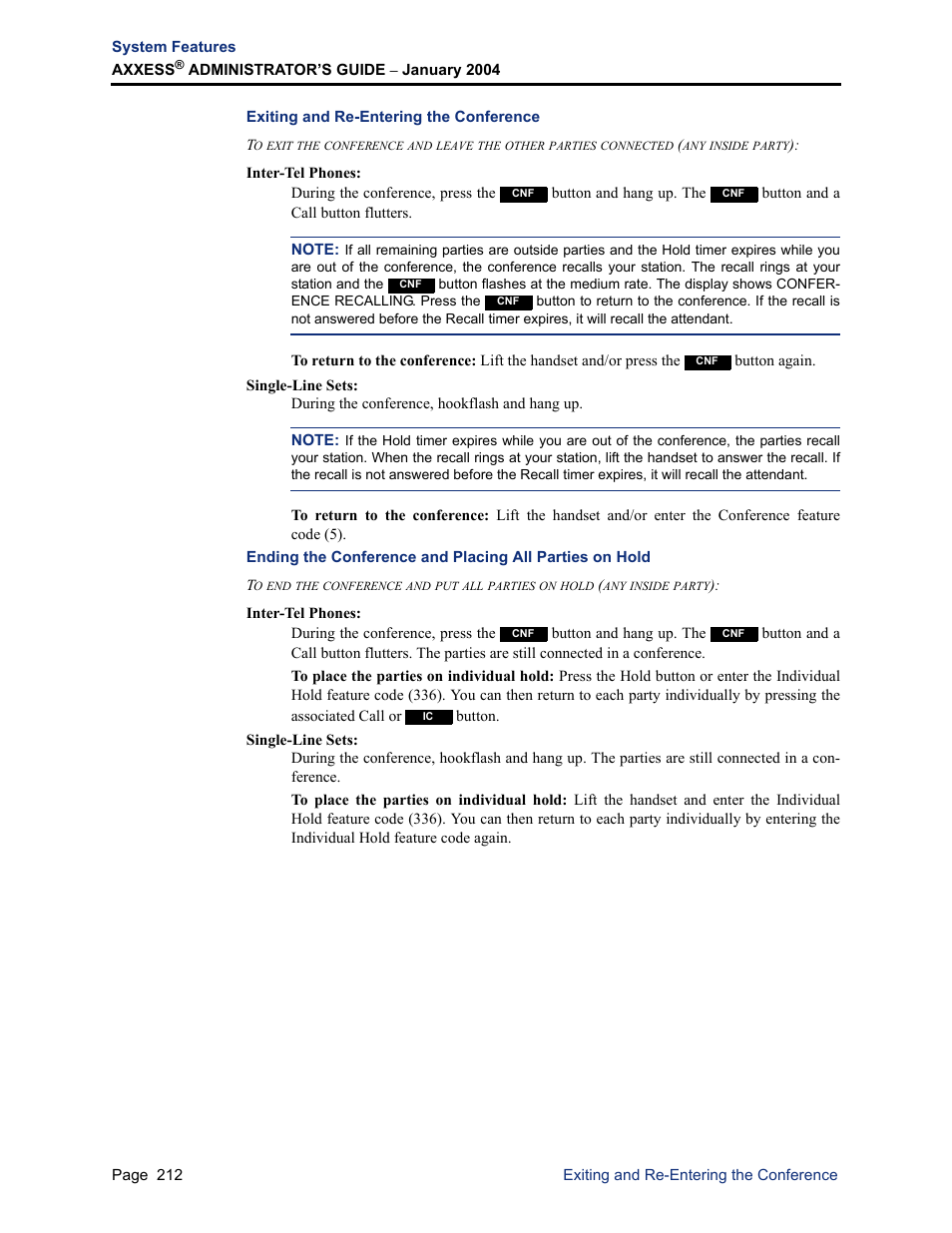 Exiting and re-entering the conference | Inter-Tel Axxess User Manual | Page 228 / 342