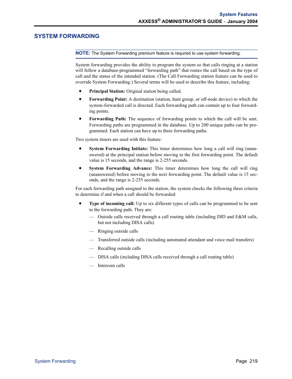 System forwarding | Inter-Tel Axxess User Manual | Page 235 / 342