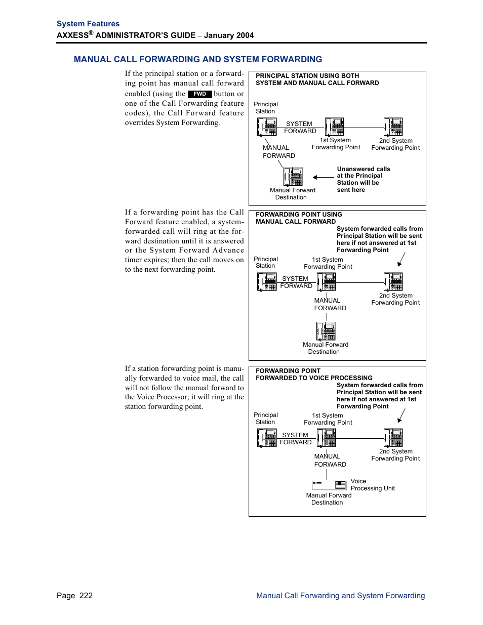 Manual call forwarding and system forwarding | Inter-Tel Axxess User Manual | Page 238 / 342