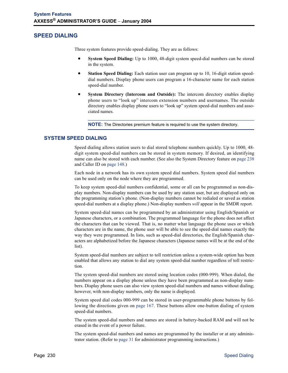 Speed dialing, System speed dialing, Bed on | Inter-Tel Axxess User Manual | Page 246 / 342