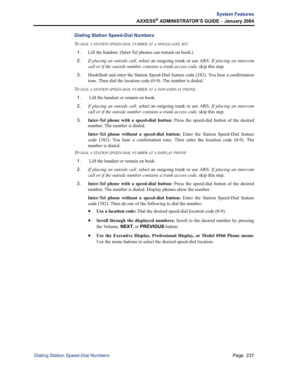 Dialing station speed-dial numbers | Inter-Tel Axxess User Manual | Page 253 / 342
