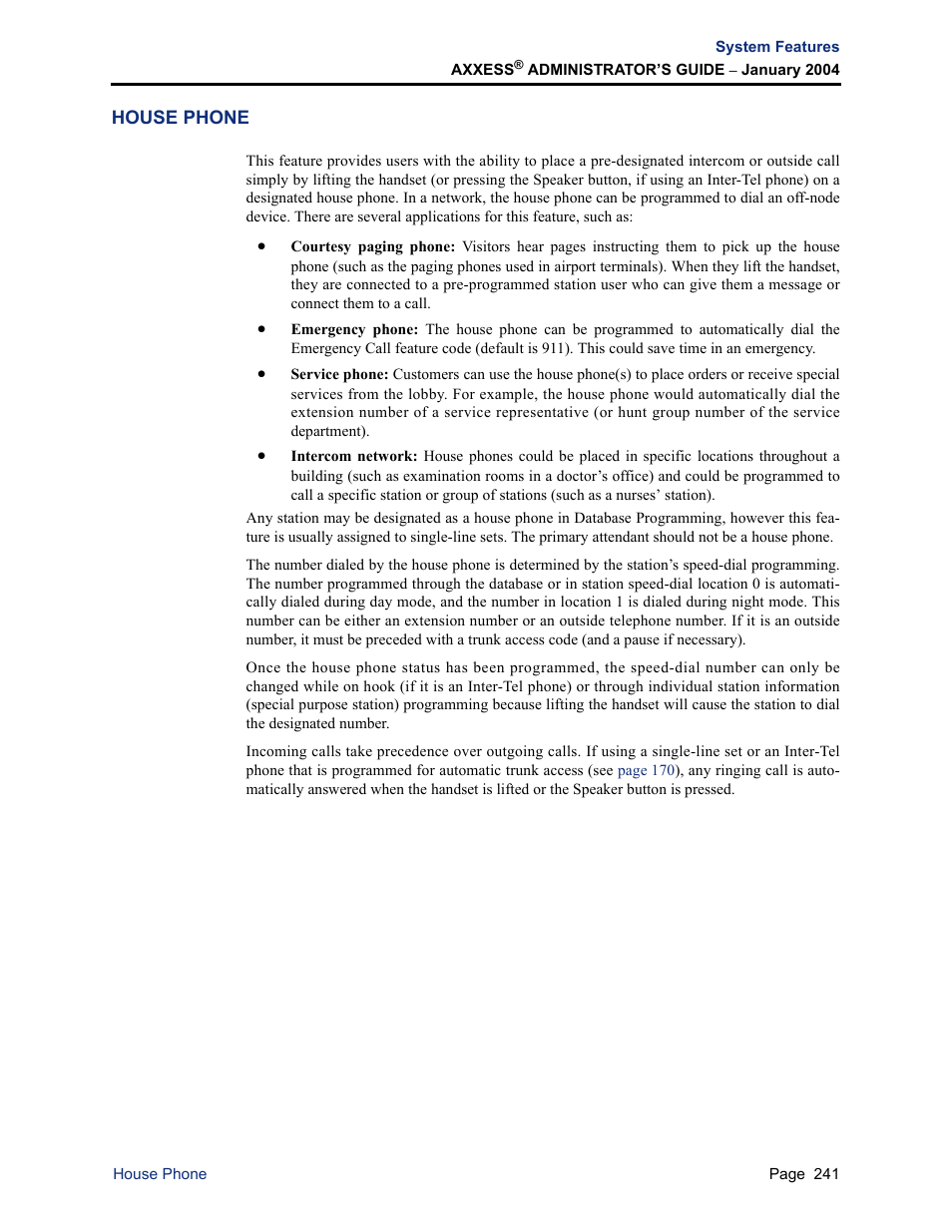 House phone | Inter-Tel Axxess User Manual | Page 257 / 342