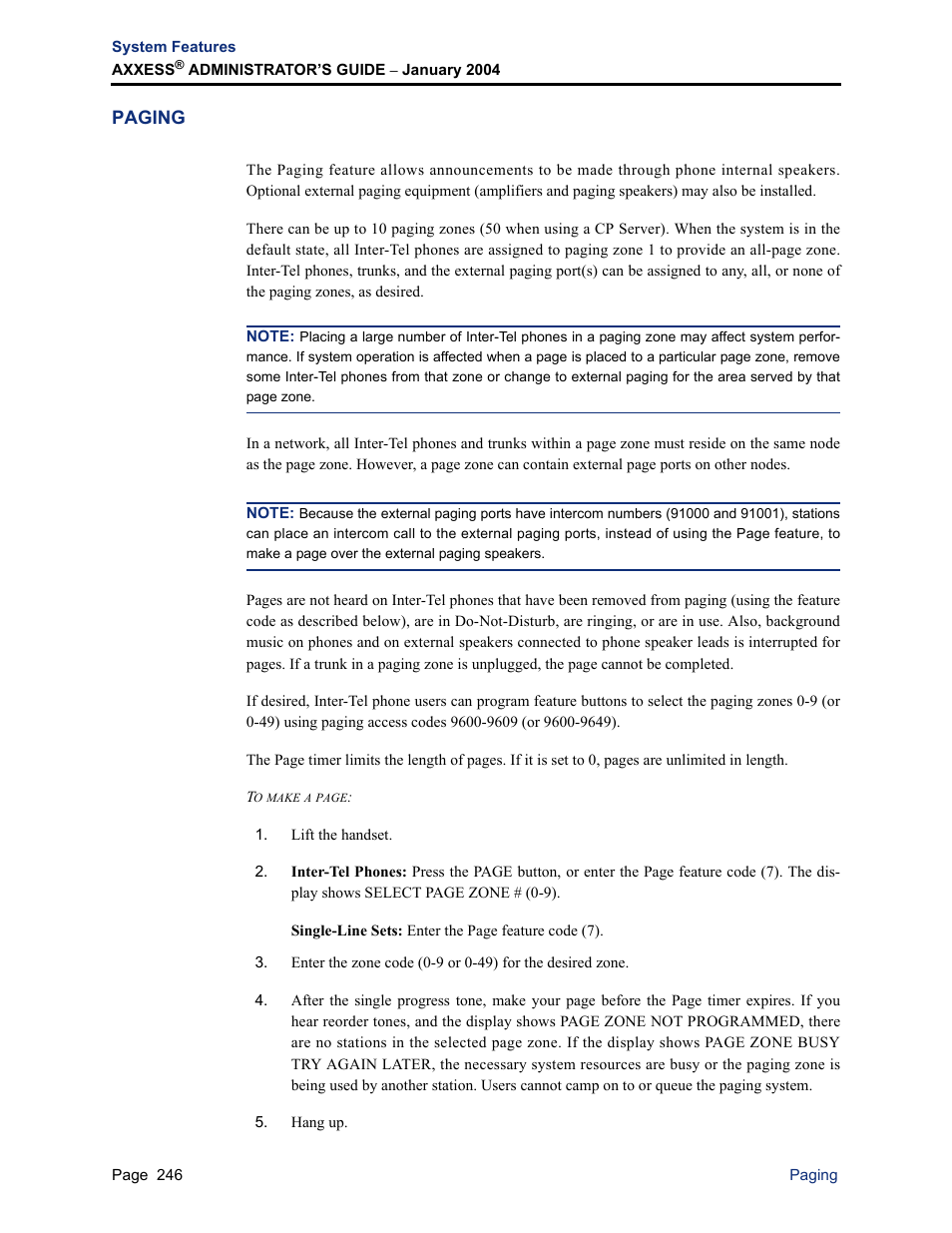 Paging | Inter-Tel Axxess User Manual | Page 262 / 342