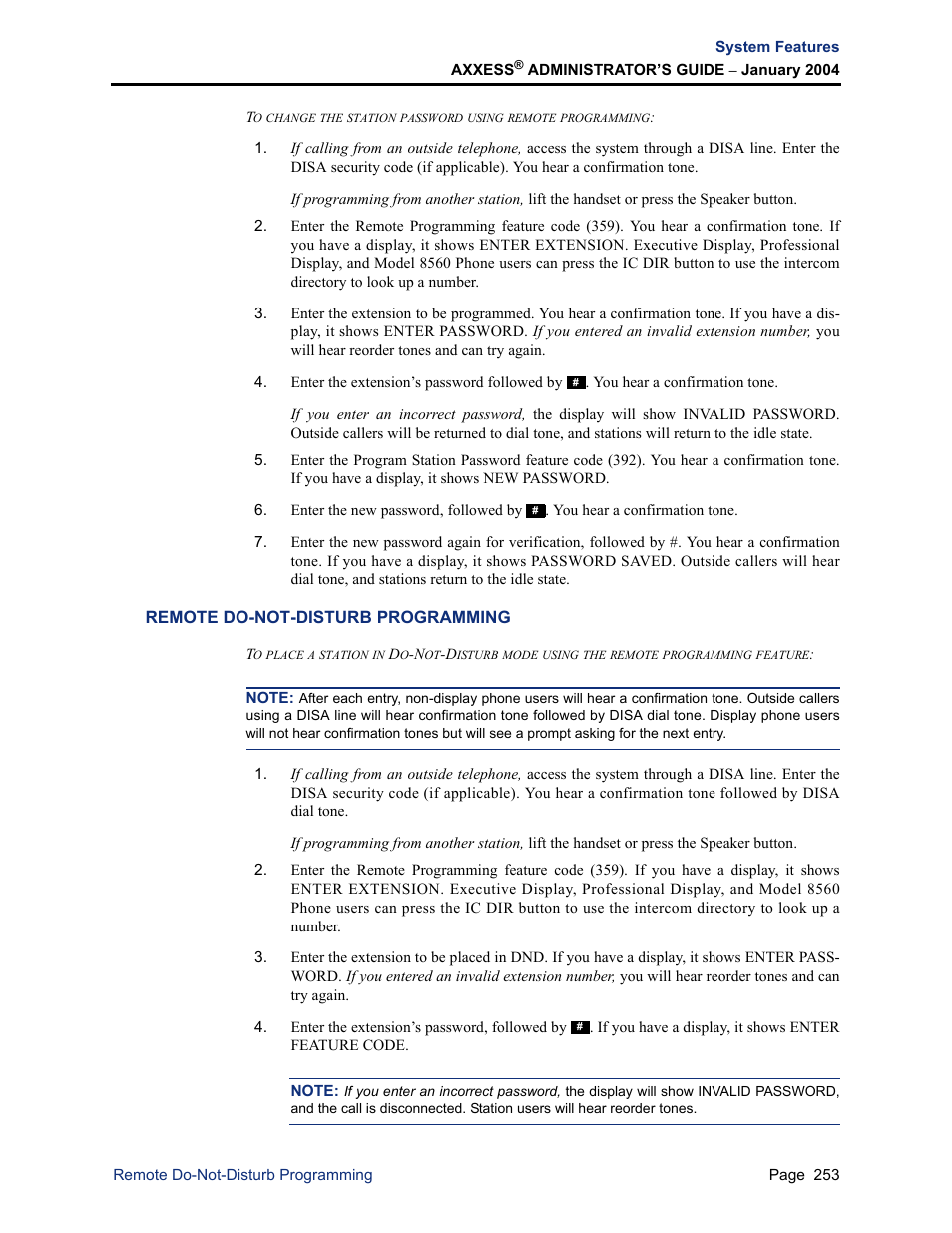 Remote do-not-disturb programming | Inter-Tel Axxess User Manual | Page 269 / 342