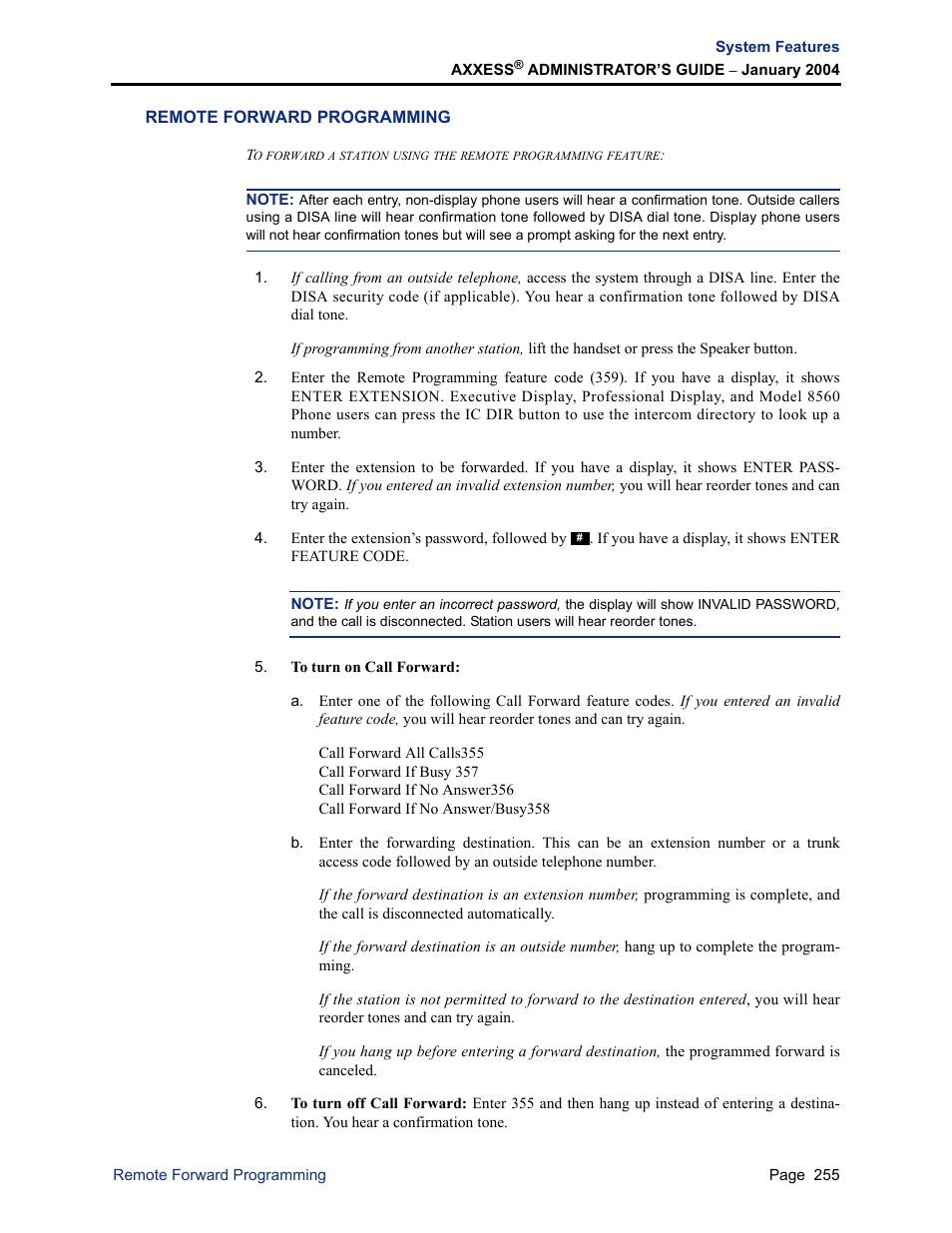 Remote forward programming | Inter-Tel Axxess User Manual | Page 271 / 342