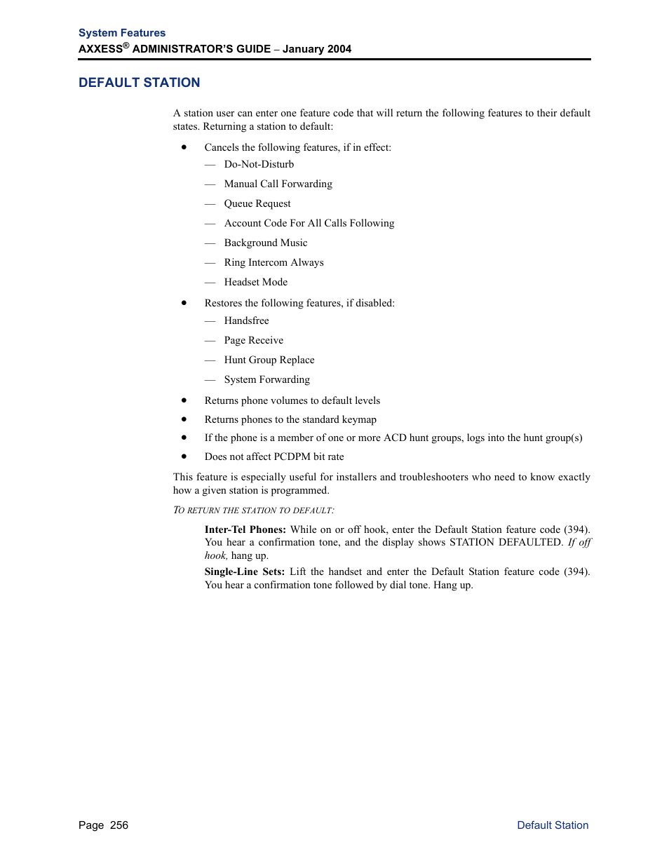 Default station | Inter-Tel Axxess User Manual | Page 272 / 342