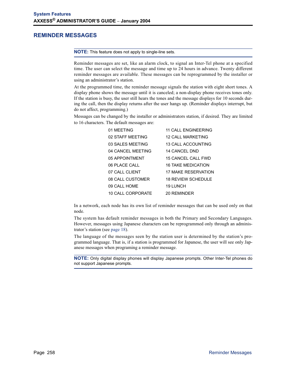 Reminder messages | Inter-Tel Axxess User Manual | Page 274 / 342