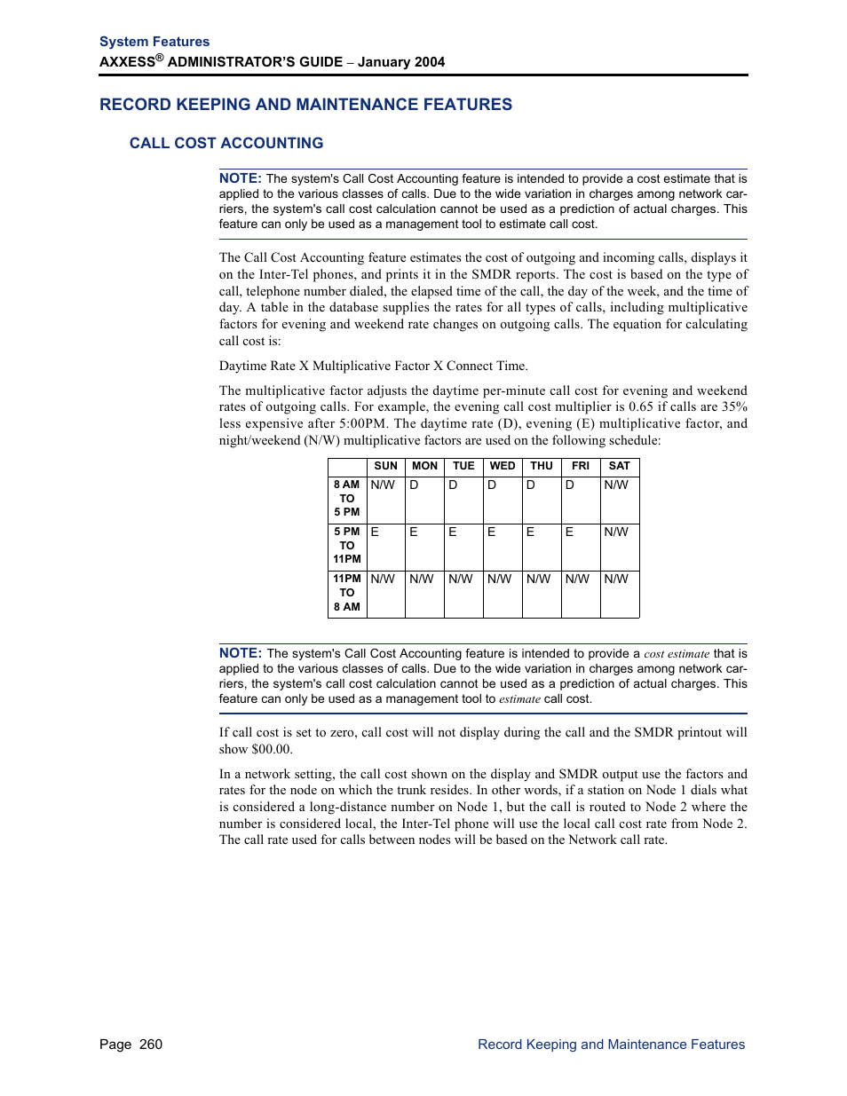 Record keeping and maintenance features, Call cost accounting | Inter-Tel Axxess User Manual | Page 276 / 342