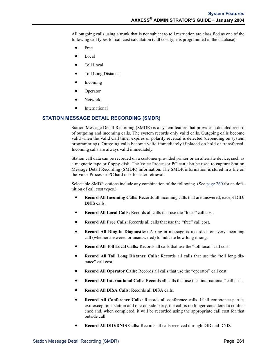Station message detail recording (smdr) | Inter-Tel Axxess User Manual | Page 277 / 342