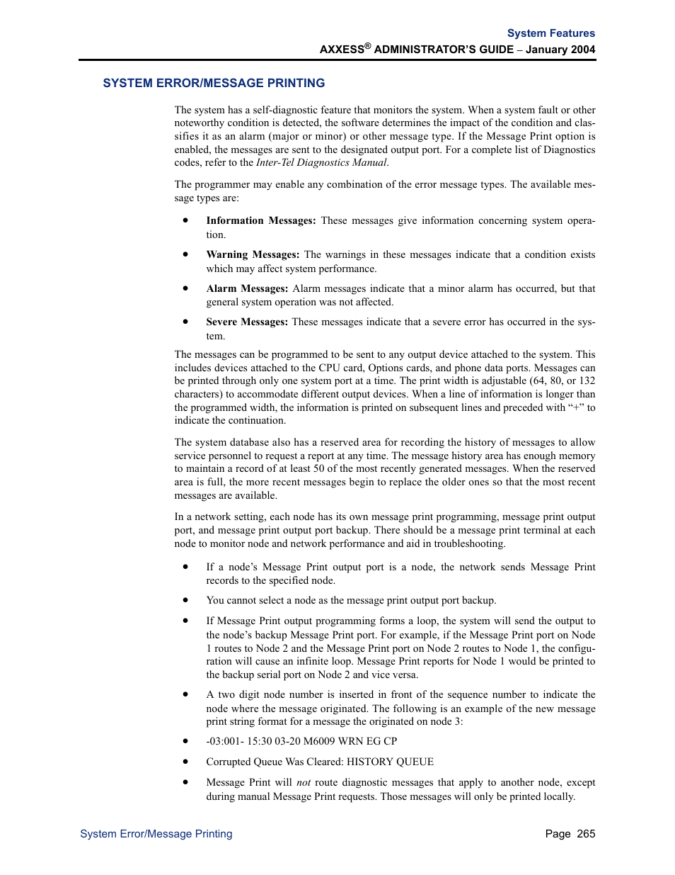 System error/message printing | Inter-Tel Axxess User Manual | Page 281 / 342