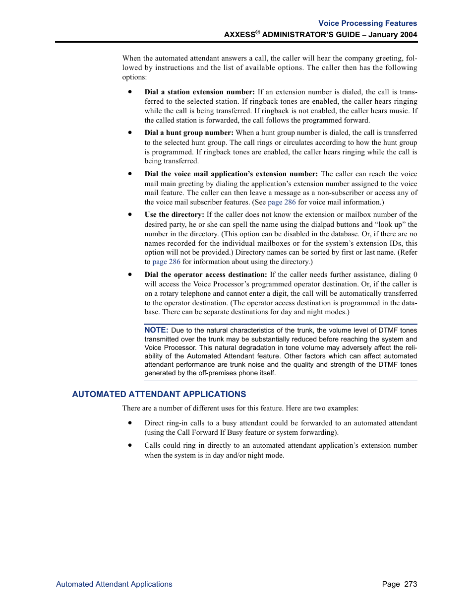 Automated attendant applications | Inter-Tel Axxess User Manual | Page 289 / 342