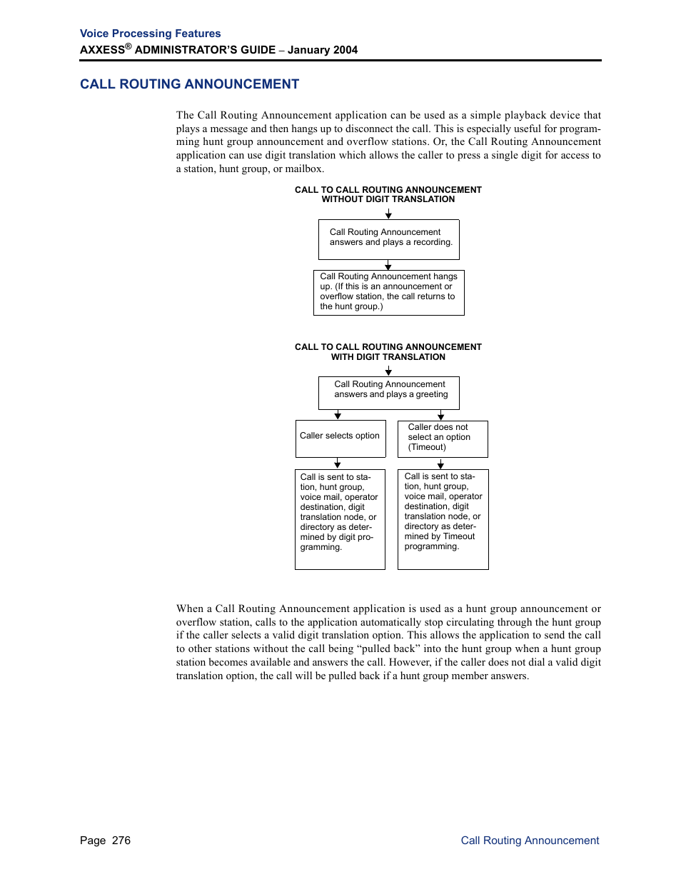 Call routing announcement | Inter-Tel Axxess User Manual | Page 292 / 342