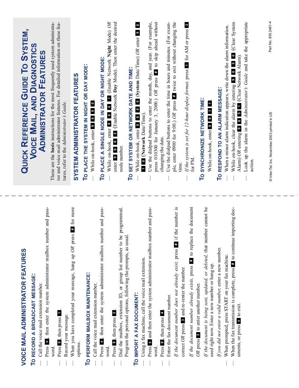 Uick, Eference, Uide | Ystem, Oice, Ia gnostics, Dministrator, Eatures | Inter-Tel Axxess User Manual | Page 3 / 342