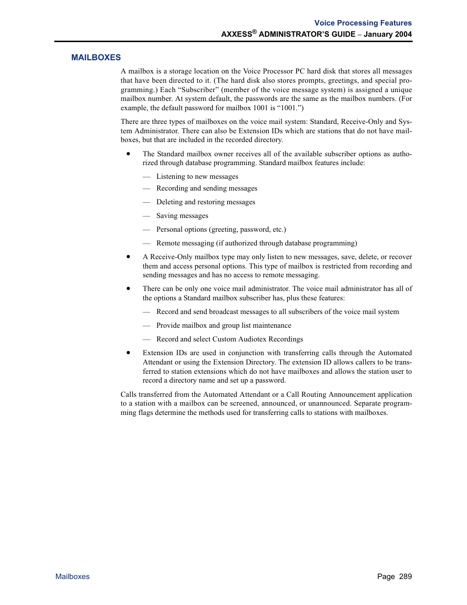 Mailboxes | Inter-Tel Axxess User Manual | Page 305 / 342