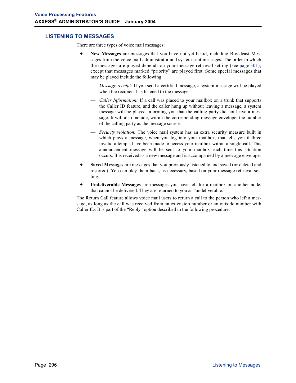 Listening to messages | Inter-Tel Axxess User Manual | Page 312 / 342