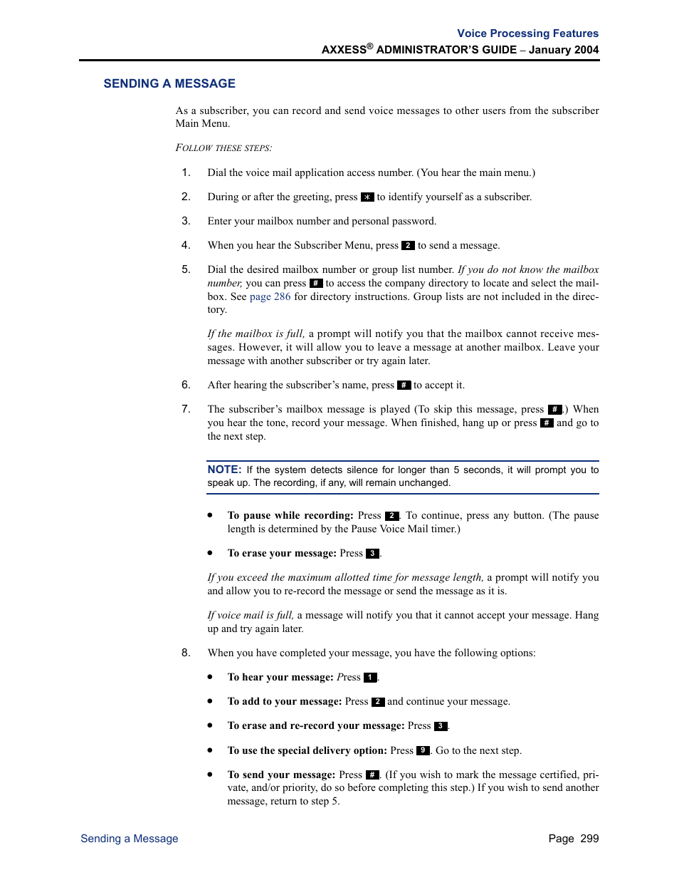 Sending a message | Inter-Tel Axxess User Manual | Page 315 / 342