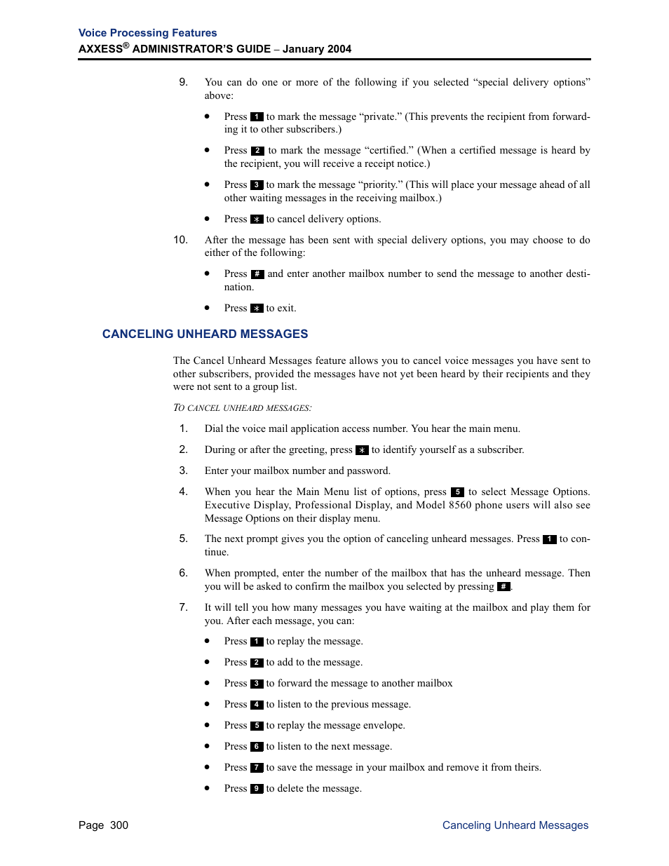Canceling unheard messages | Inter-Tel Axxess User Manual | Page 316 / 342