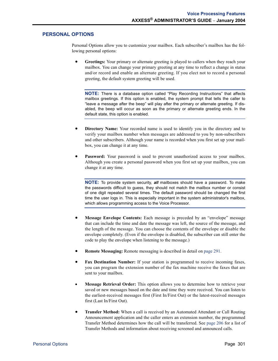 Personal options | Inter-Tel Axxess User Manual | Page 317 / 342