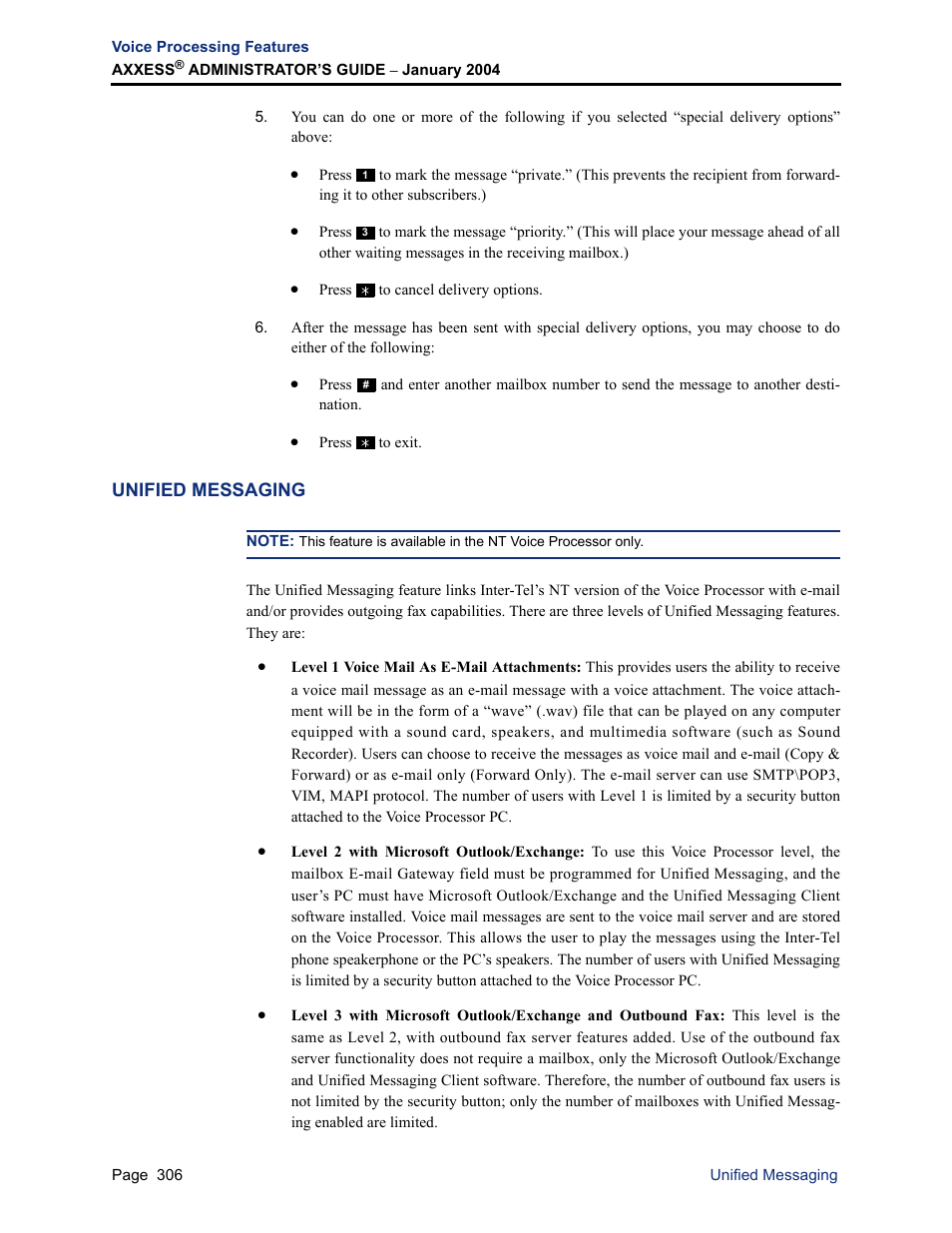 Unified messaging | Inter-Tel Axxess User Manual | Page 322 / 342