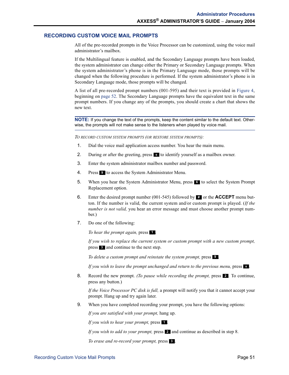 Recording custom voice mail prompts | Inter-Tel Axxess User Manual | Page 67 / 342