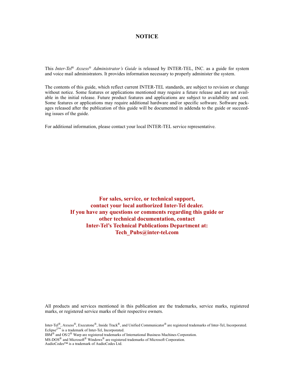 Notice | Inter-Tel Axxess User Manual | Page 7 / 342