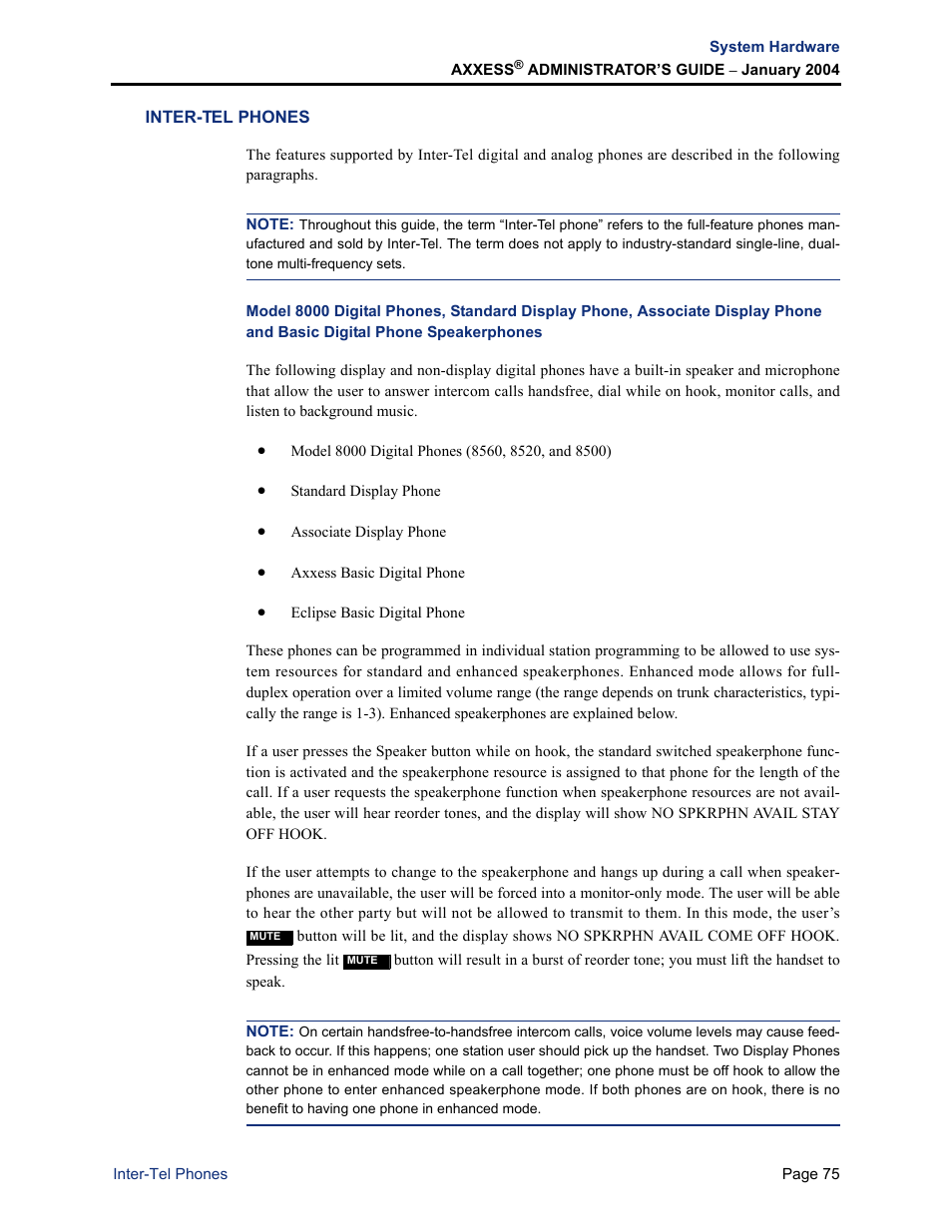 Inter-tel phones, And basic digital phone speakerphones | Inter-Tel Axxess User Manual | Page 91 / 342