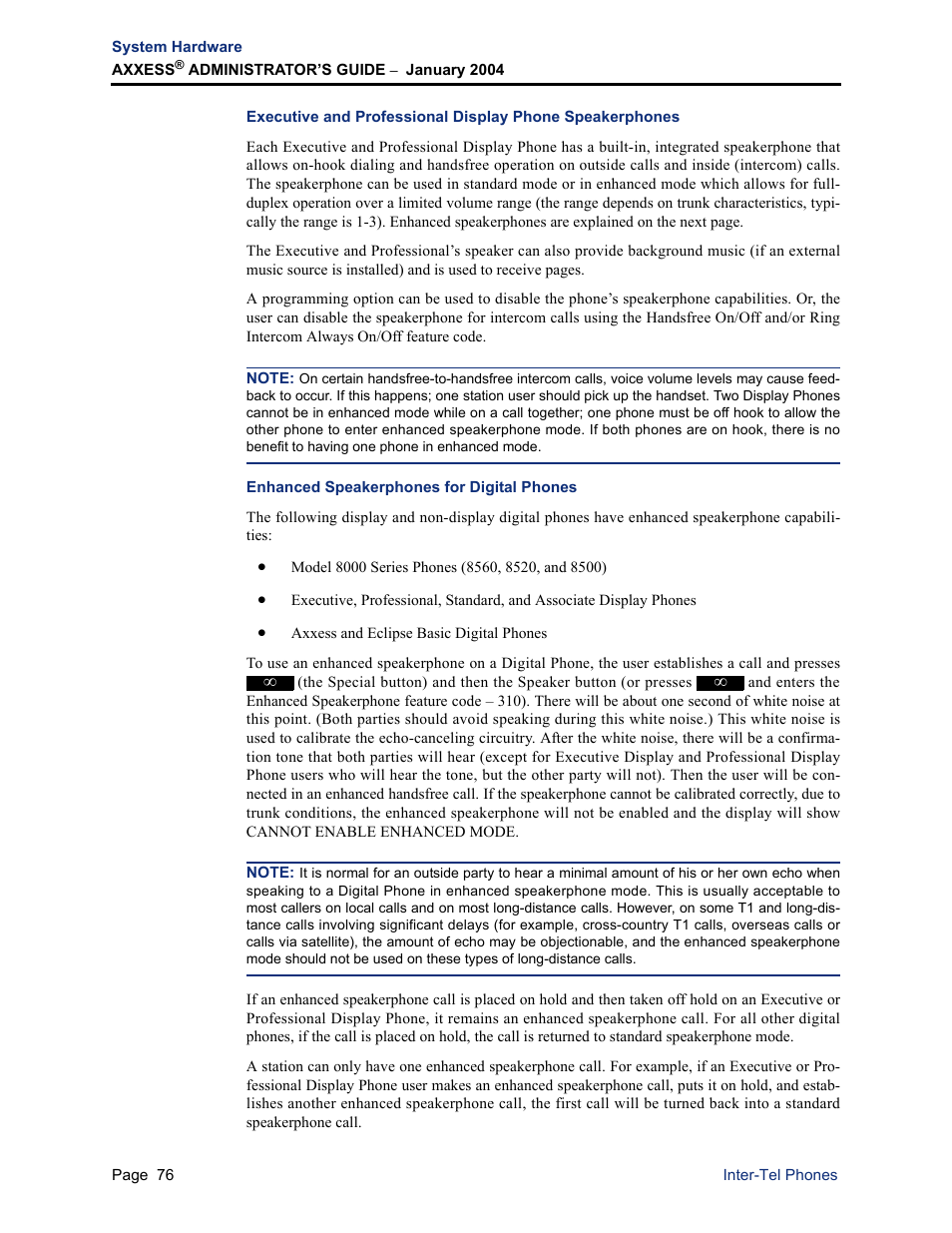 Enhanced speakerphones for digital phones | Inter-Tel Axxess User Manual | Page 92 / 342