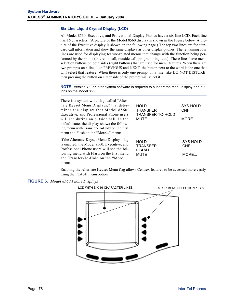 Six-line liquid crystal display (lcd) | Inter-Tel Axxess User Manual | Page 94 / 342