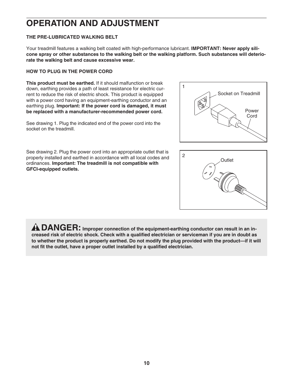 Operation and adjustment, Danger | Inter-Tel PRO-FORM 500-CX PATL41106.0 User Manual | Page 10 / 36